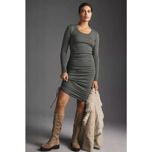 T.La Size S Adjustable Length Long-Sleeve Ruched Mini To Maxi Dress Moss Green